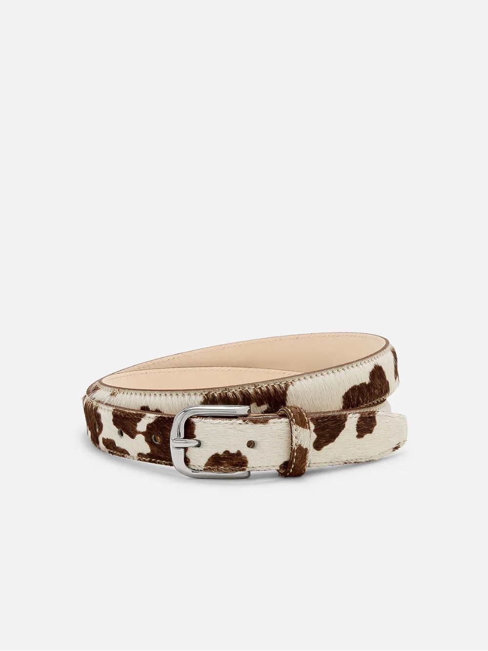 AUREUM No. 14 Brown and White Cowhide Leather Belt with Silver Buckle